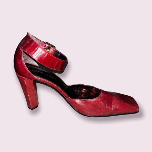 Vintage Nine West Square Toe Heels Red Y2K Ankle Strap Womens Size 9.5 - Picture 4 of 9